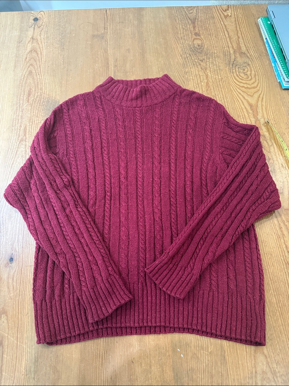 Orvis Cable Knit Turtleneck Sweater - Burgundy
